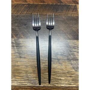 Rare Estate Cutipol Goa Pair of Black Handle Replacement Dessert Forks 7.25Inch